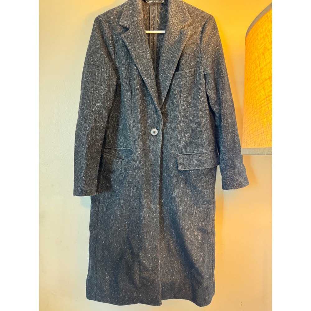 Zara Woman Gray Herringbone Tweed Rainbow Fleck Longline Coat Blazer Size S